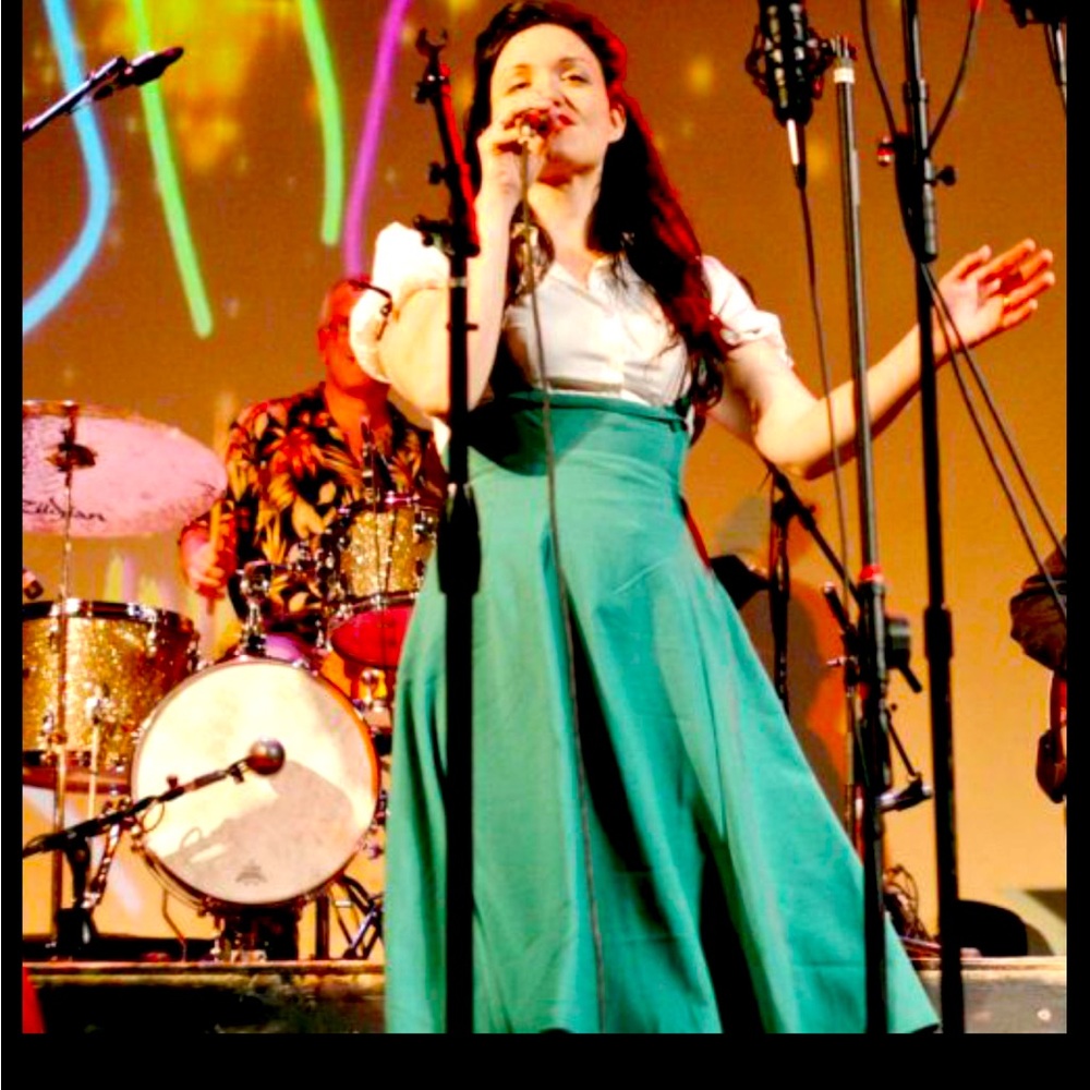 Bettie Page green suspender circle dress